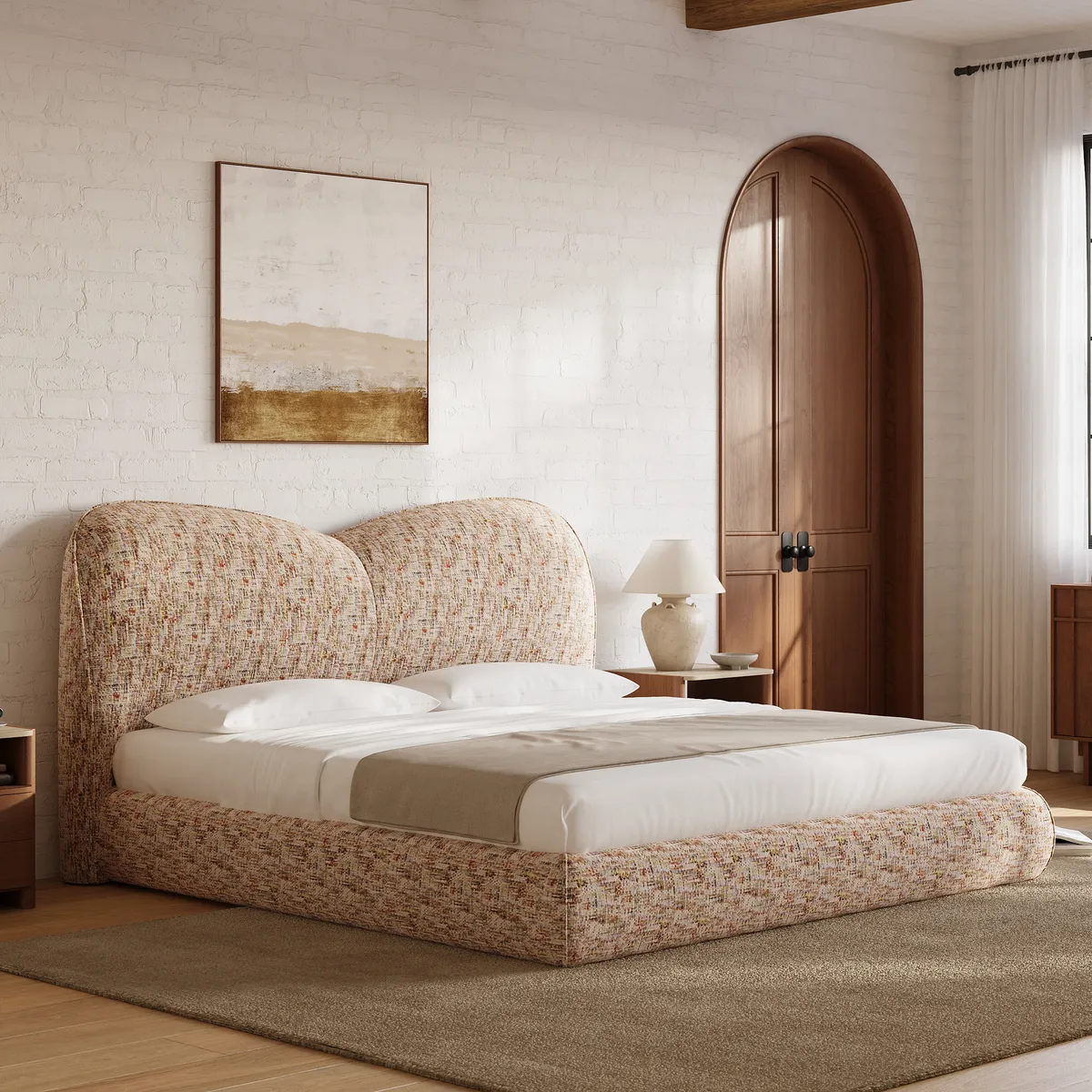 Modern King Size Chenille Upholstered Bed — image 12