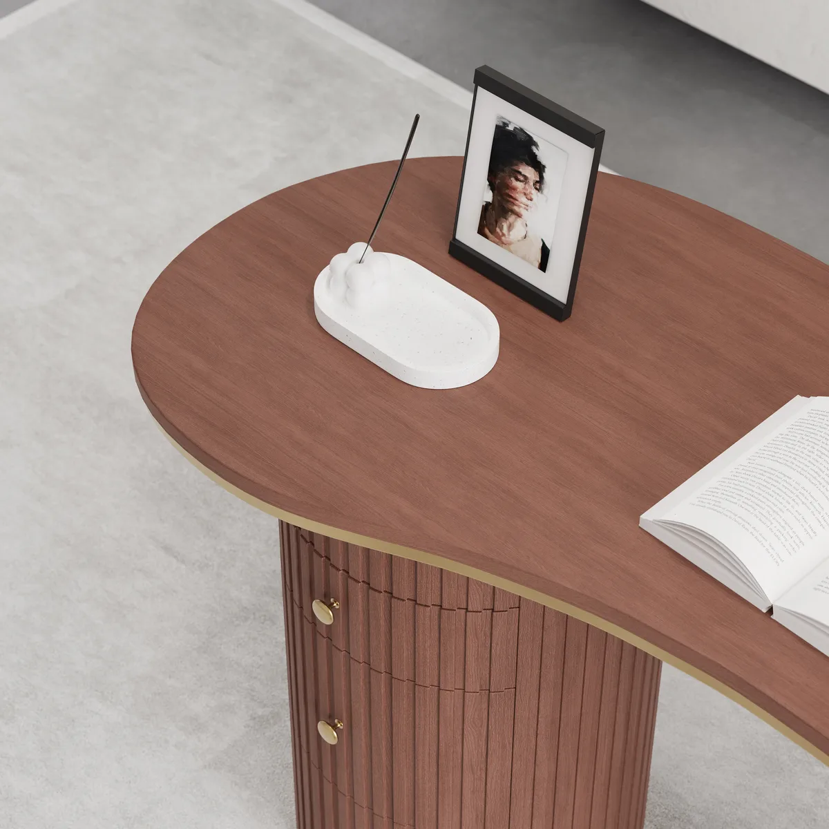 55.1" Modern Black Curved Desk 3-Drawer Wooden Home Office Desk Double Pedestal — image 26