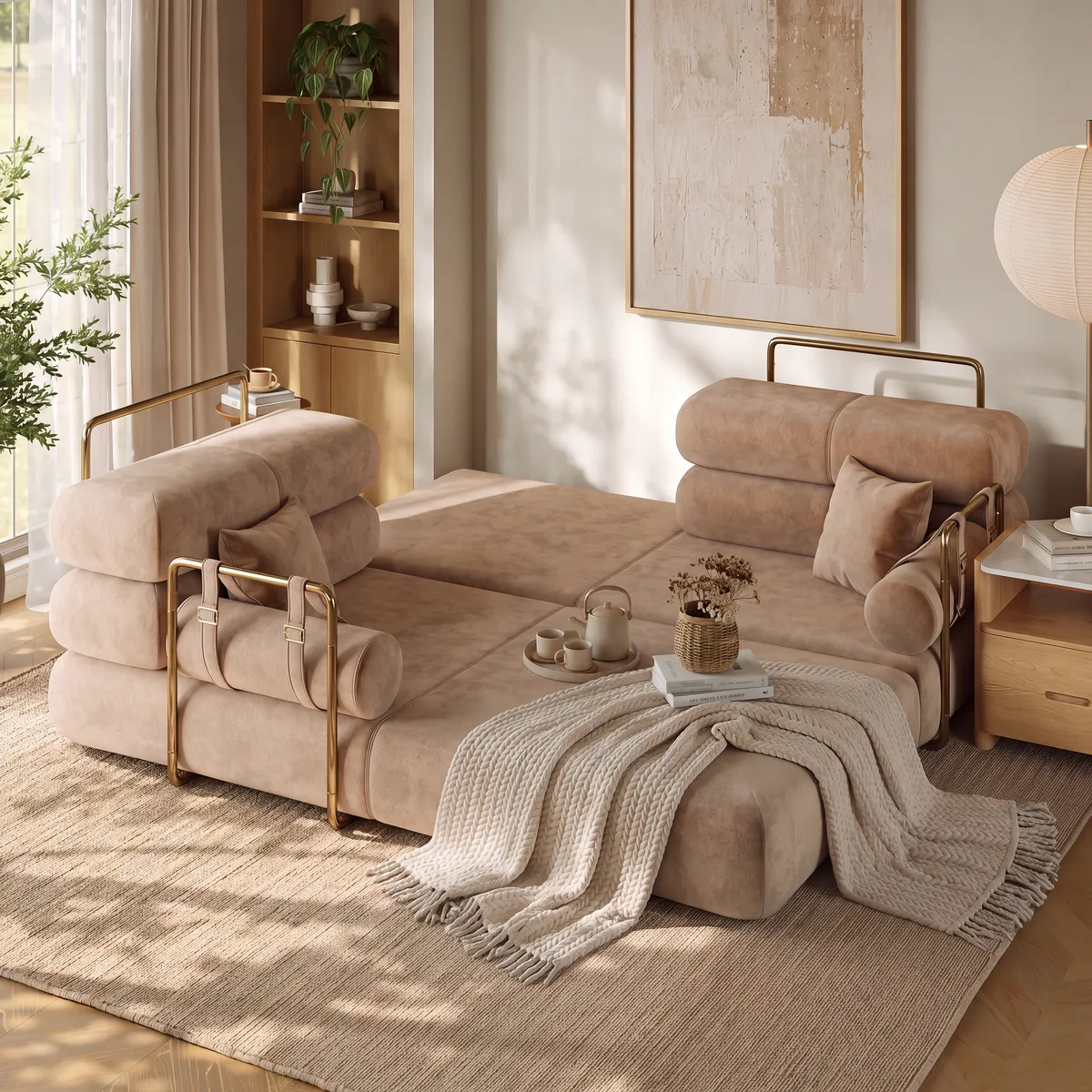 81" Queen 3-Seater Velvet 4 in 1 Futon Convertible Sleeper Sofa — image 2