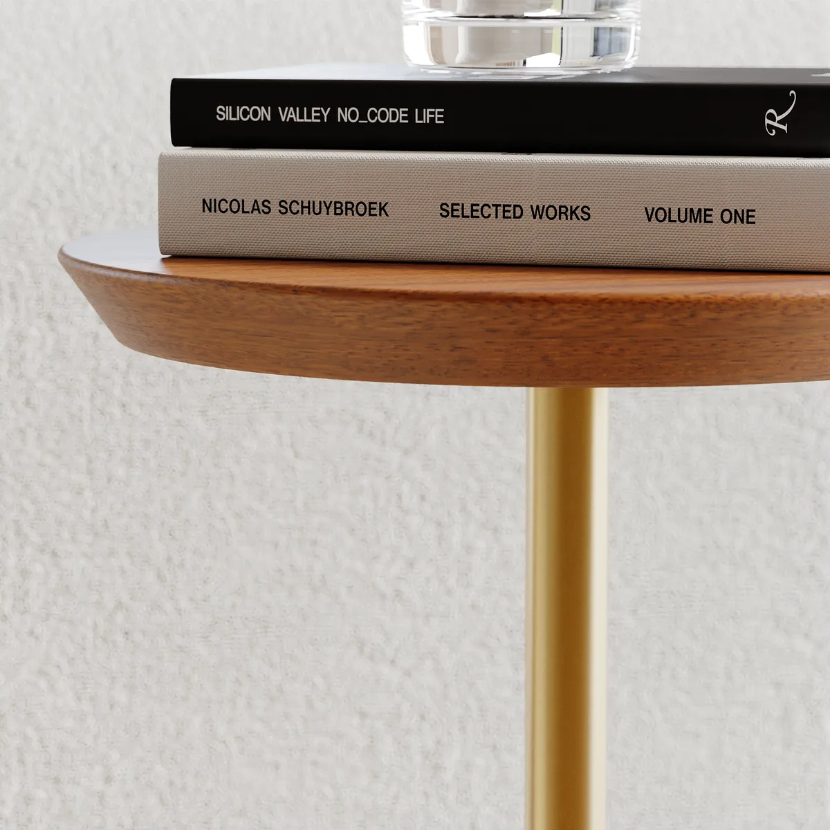 Round Mid-Century Modern Cocktail Table Walnut & Gold Side Table — image 8