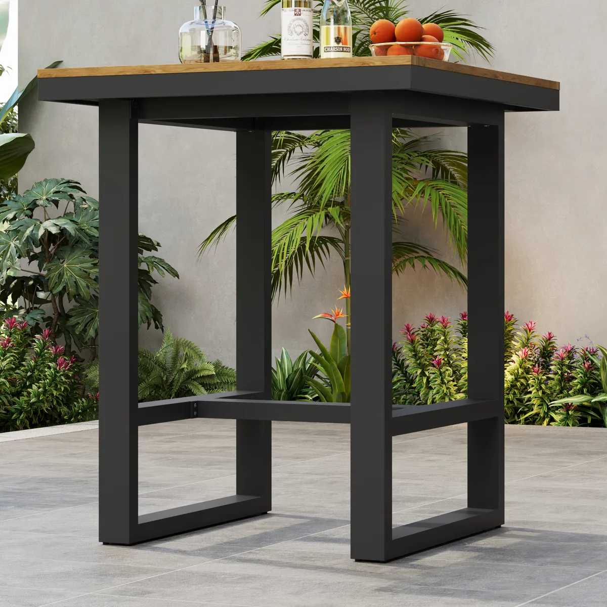 Tevara Outdoor Teak Wood Slat Top & Sand Aluminum Frame Bar Table for Patio — image 10