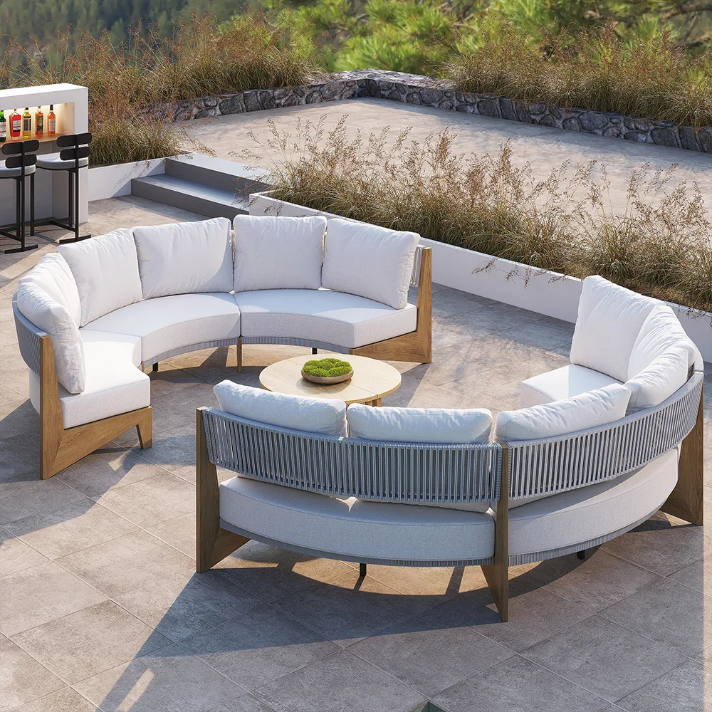 8 Pieces Farmhouse Curved Modular Outdoor Patio Sectional Sofa Set with Coffee Table