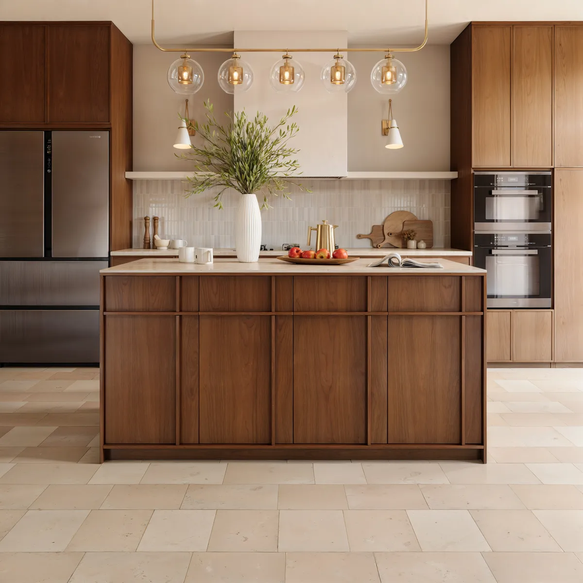 Modern 72" Faux Travertine Sintered Stone Kitchen Island with Storage & LED Light — image 8