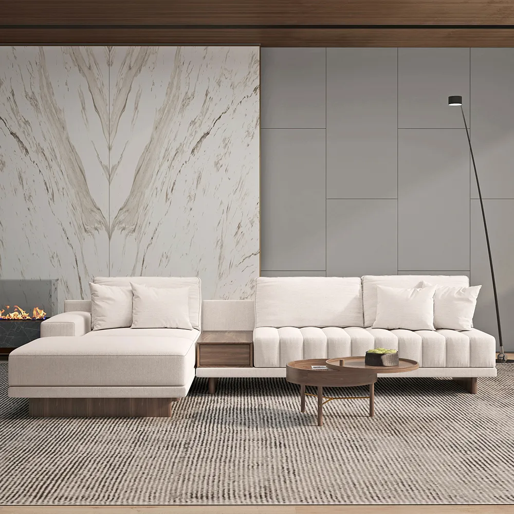 126" L-Shaped Off-White Modular Sectional Sofa with Ottoman for Living Room — image 4