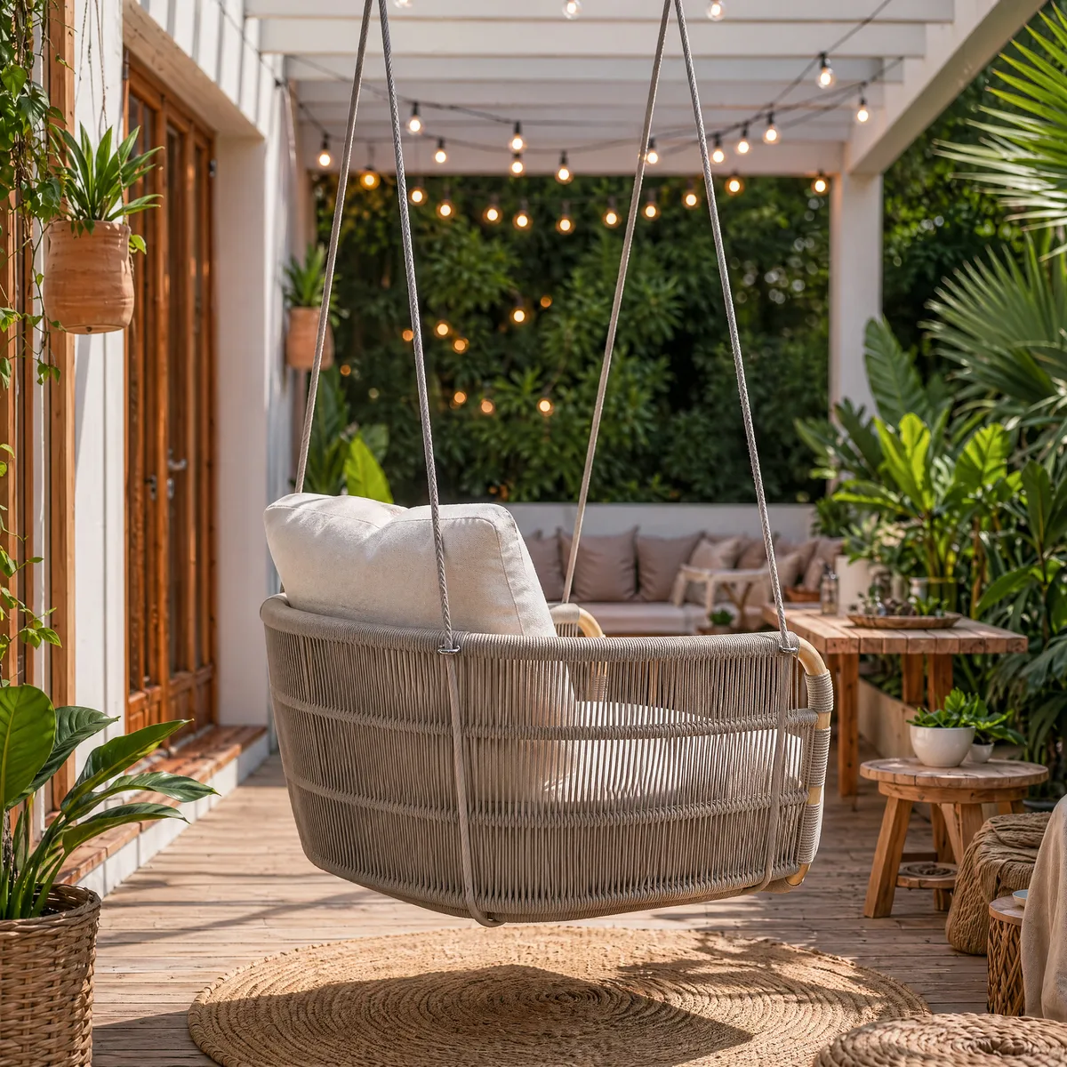 Costra 2-Seater Outdoor Aluminum Handwoven Rope Hanging Swing Chair — image 13