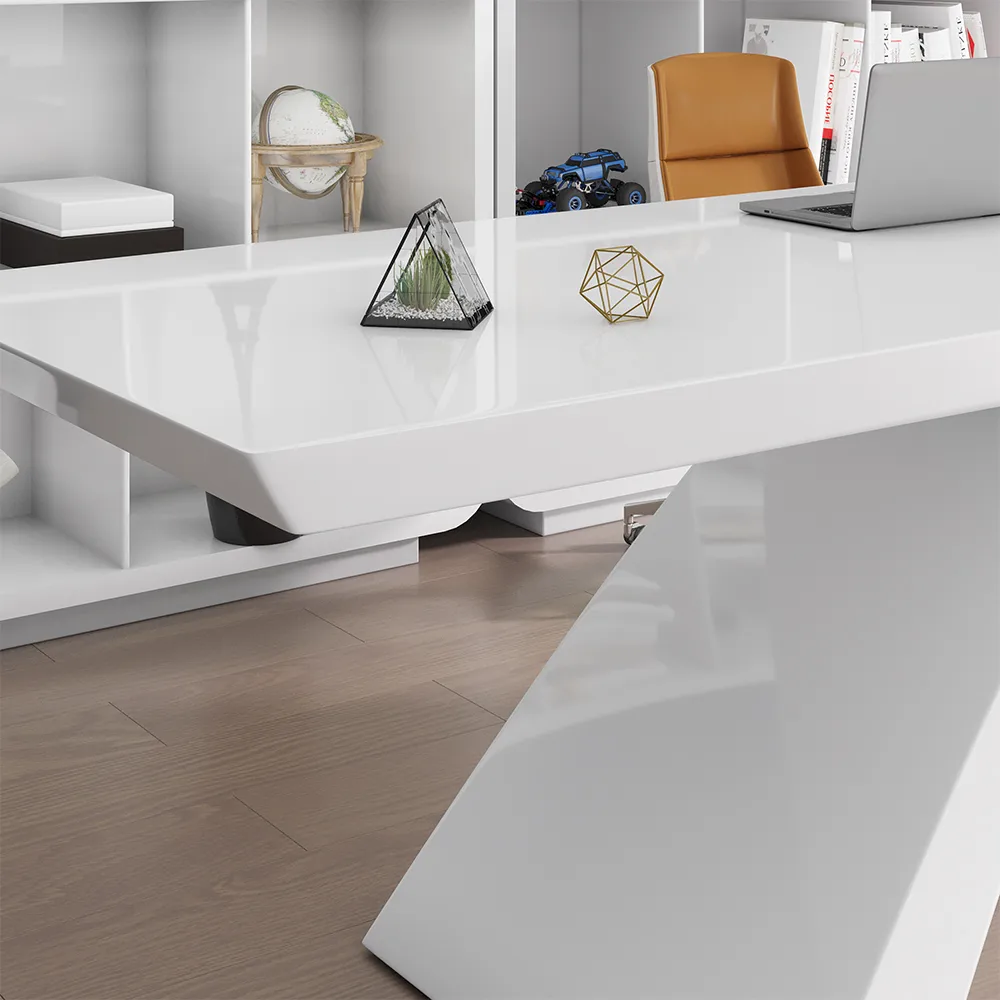 Modern 55" Rectangular Black Writing Desk with Arched Base — image 17