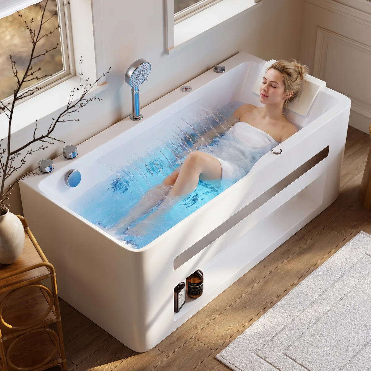59" Whirlpool Bathtub with Thermostatic Control & Massage Jets & LED Lighting — image 13