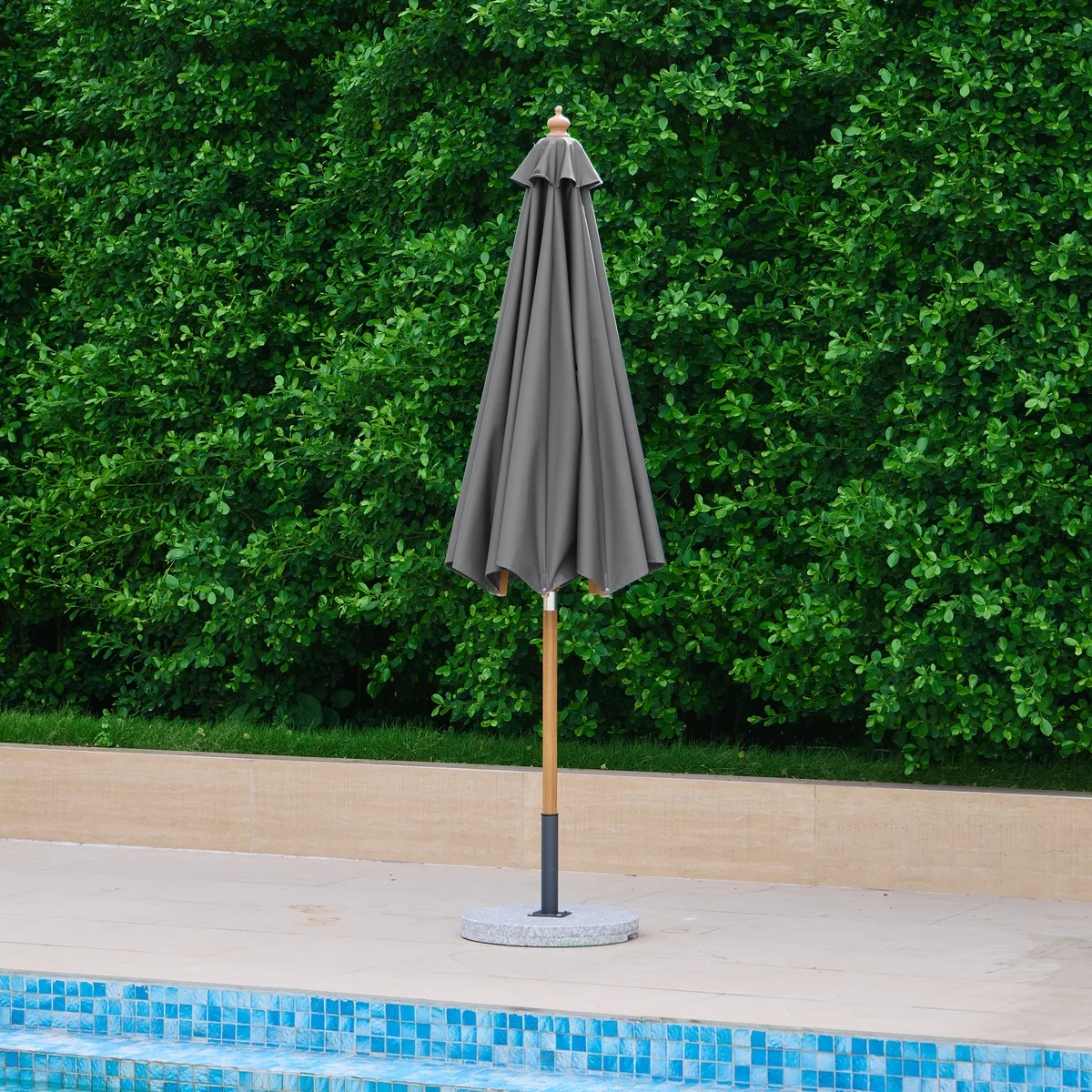 Tevara 10 ft. Patio Center Pole Umbrella with Marble Stand Outdoor Sun Umbrella for Pool / Beach — image 8