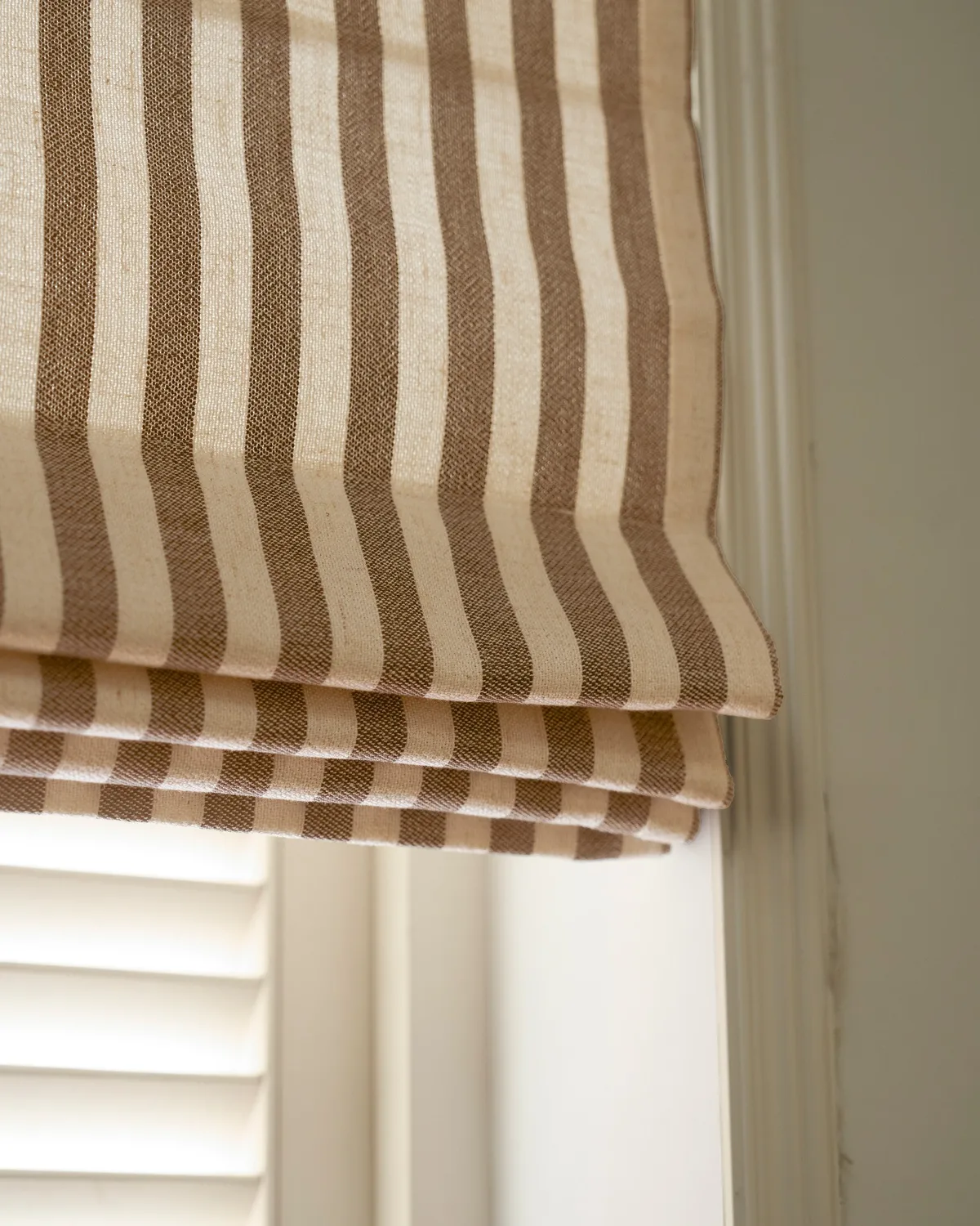 Milano Flat Fold Linen Blend Striped Cordless Custom Roman Shade — image 2