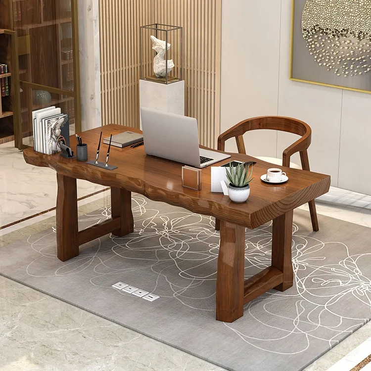 59.1" Modern Walnut Home Office Desk with Drawer Storage Rubberwood Desk — image 3