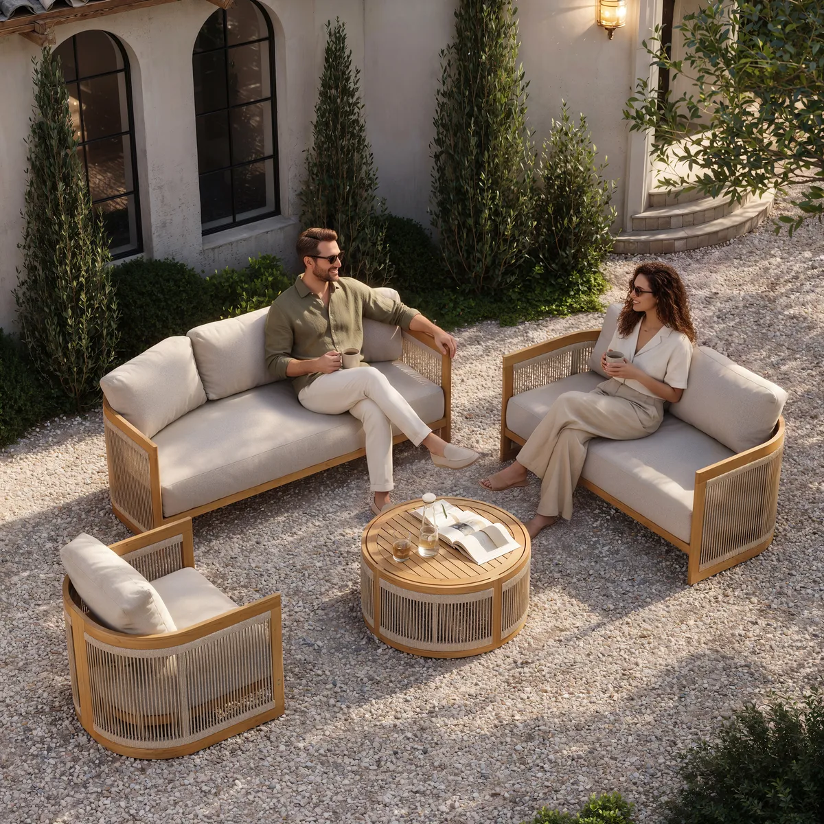 4-Piece Outdoor Teak & Rope Weave Sofa Set with Coffee Table — image 18