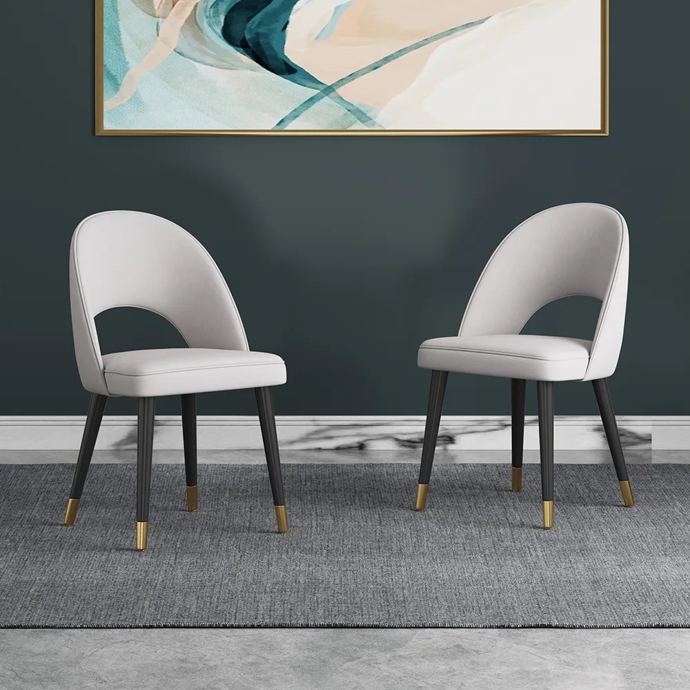 Dining Table Set 39.4" Round Wood Dining Table & 4 Upholstered Light Gray Velvet Dining Chairs Modern — image 8