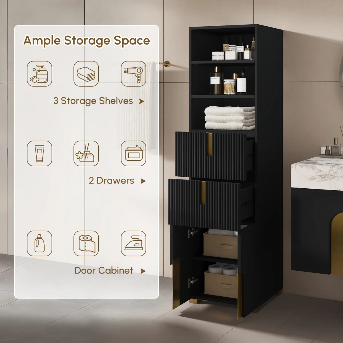 Artis 59" Tall Bathroom Storage Cabinet & 36" Single Vanity Set — image 7