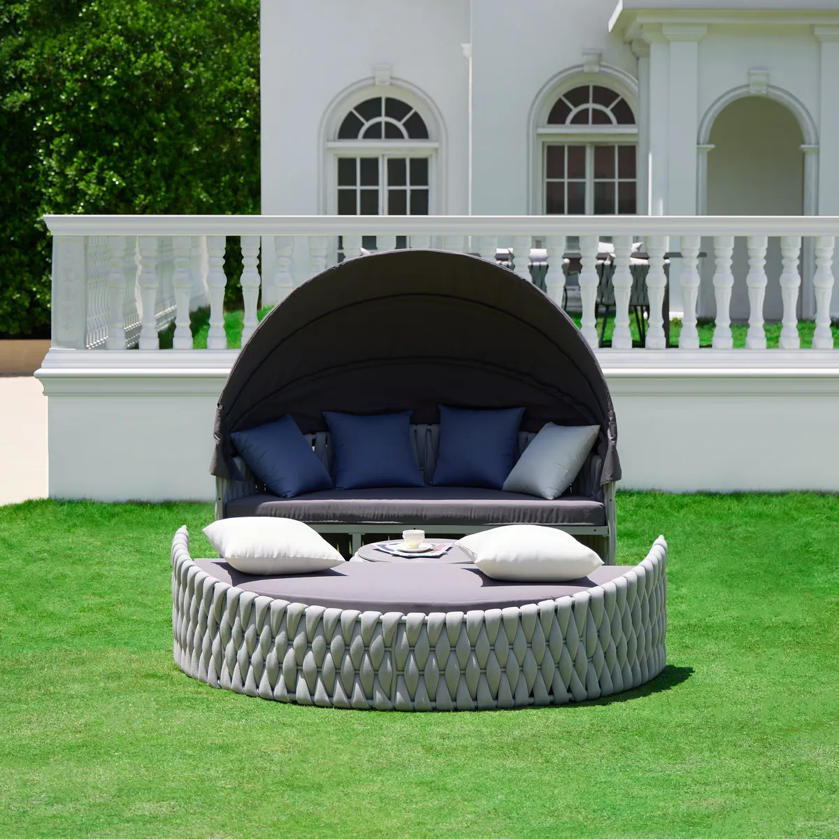 Cocaro Round Garden Polyrattan Sun Island with Roof and Weatherproof Cover — image 10