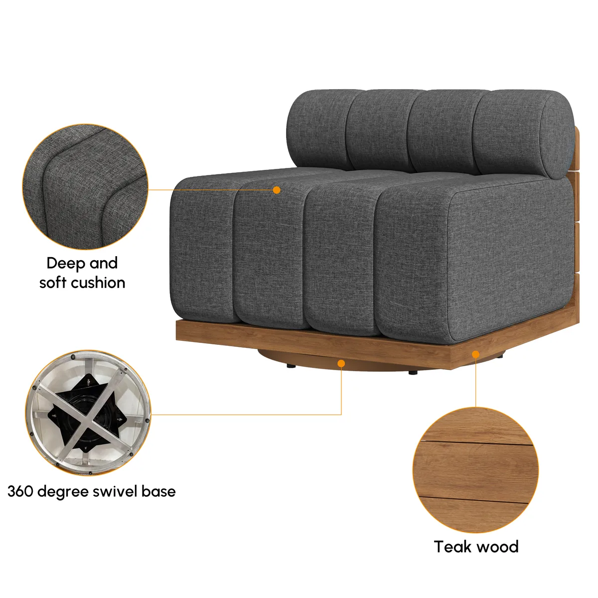 Resaro Teak Outdoor Swivel Chair Dark — image 18