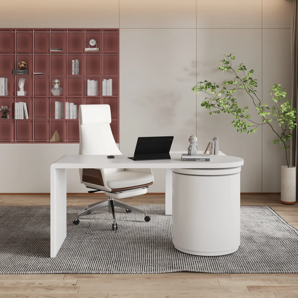 Modern 60" L-Shaped Walnut Office Desk with Drawers, Rotating Design — image 4