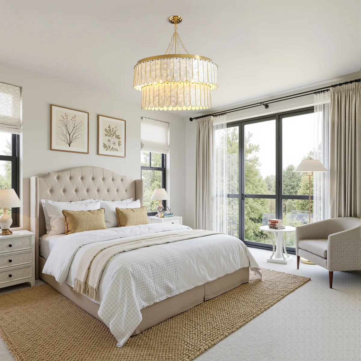 Enseo Coastal 8-Light Capiz Shell 2 Tiered Faceted Chandelier Pendant Light — image 13