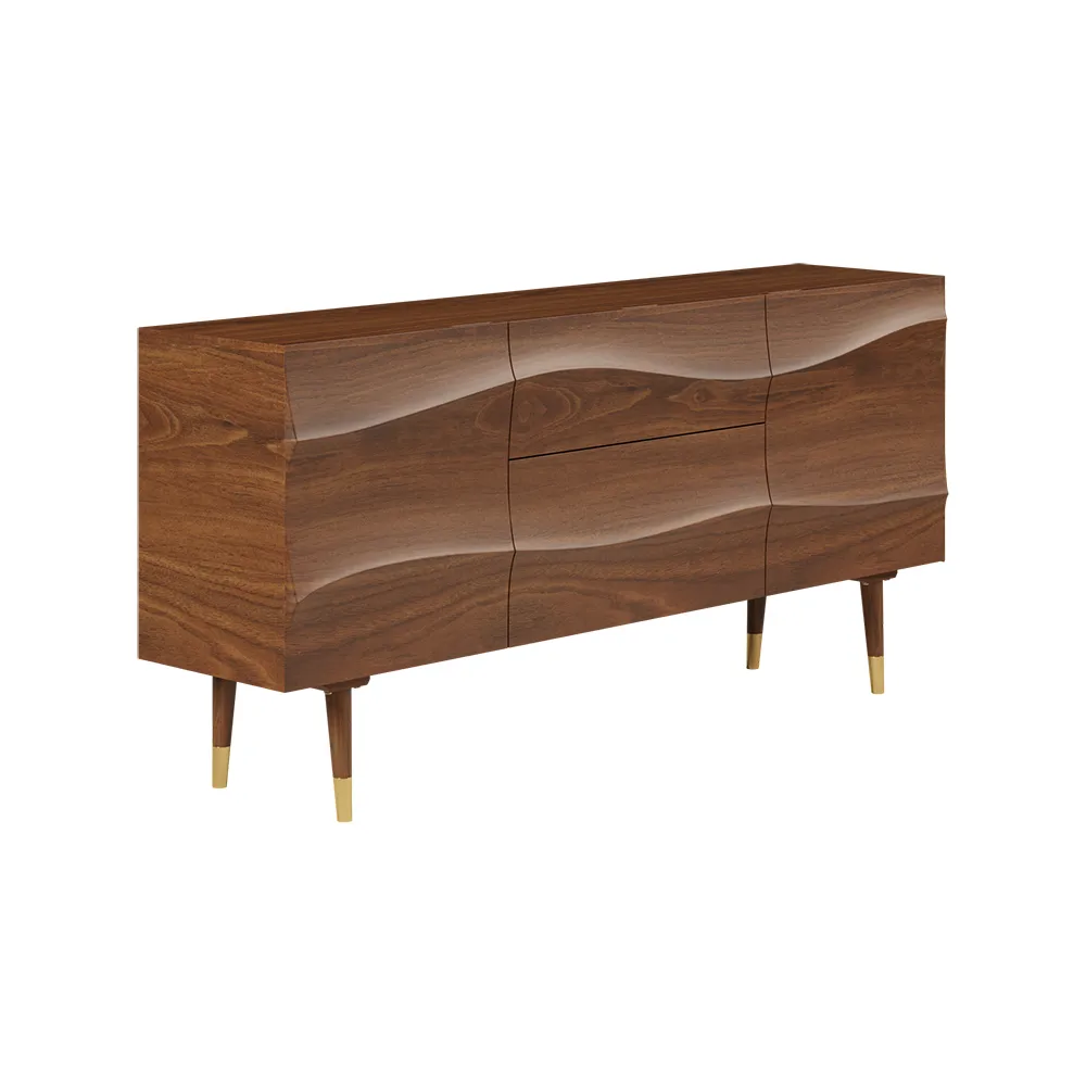 Lake 71" Walnut Sideboard Credenza with Storage Buffet Kitchen Cabinet Wavy Mid-Century — image 8