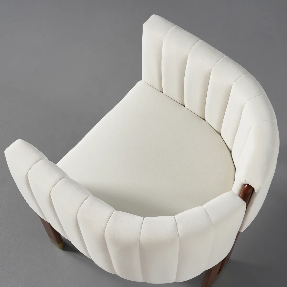 Modern Wood Accent Chair Beige Velvet Upholstered Arm Chair — image 26