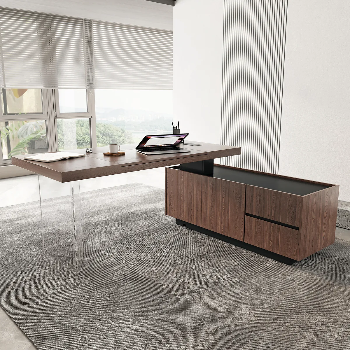 Modern 72" L-Shape Whitewash Standing Executive Desk with lifter Desktop Left Hand — image 24