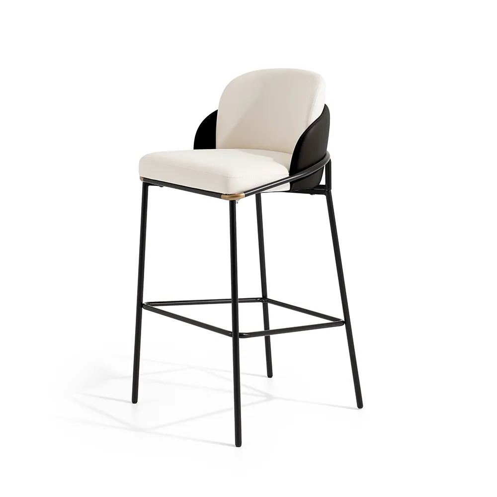 Modern PU Leather Counter Stool Black with Back & Footrest — image 13