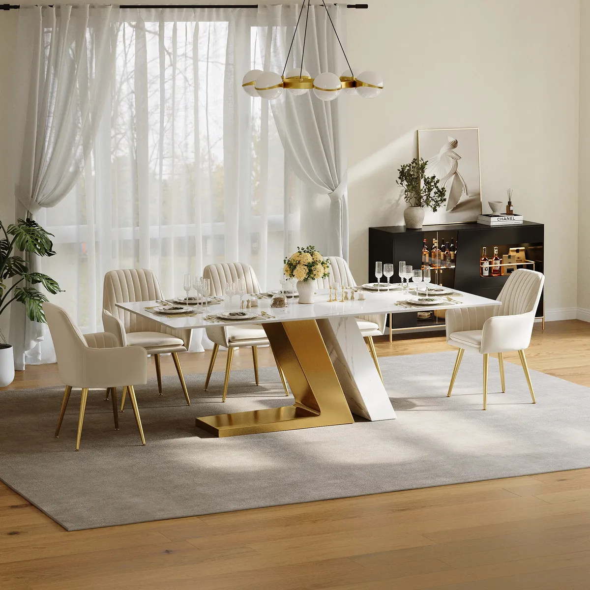 Modern 63" Rectangle Faux Marble Dining Table with 4 Chairs — image 23