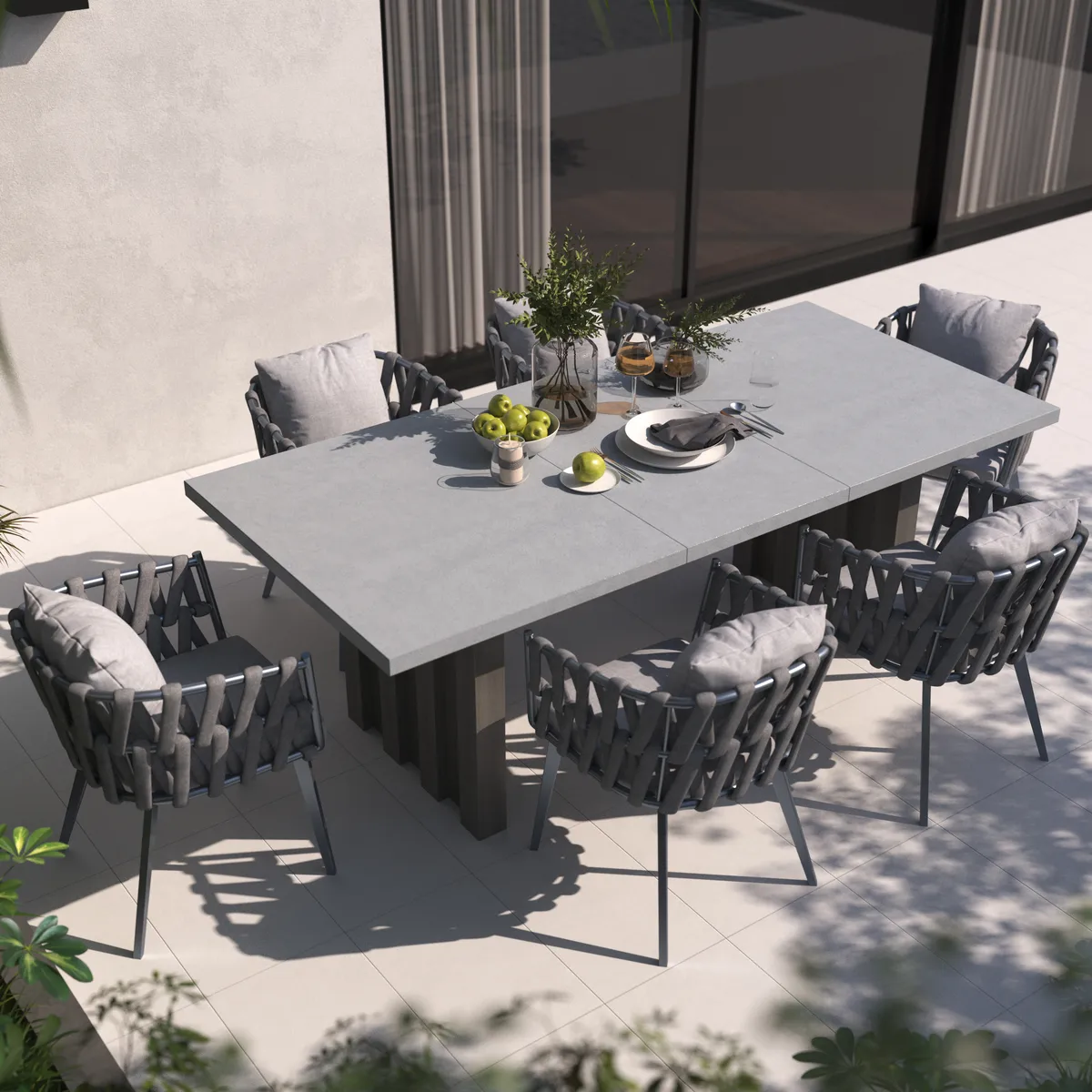 11 Pieces Gray Aluminum Outdoor Patio Dining Set with Extendable Table and Woven Armchai — image 14