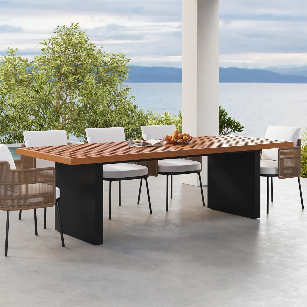 Grida Outdoor Teak & Aluminum Rectangular Dining Table, Seats 8 (94") — image 13