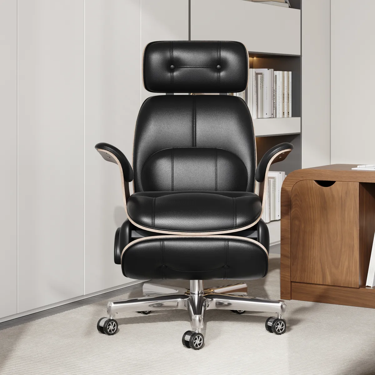 Black Genuine Leather Power Reclining Executive Office Chair Swivel Office Desk Chair — image 6