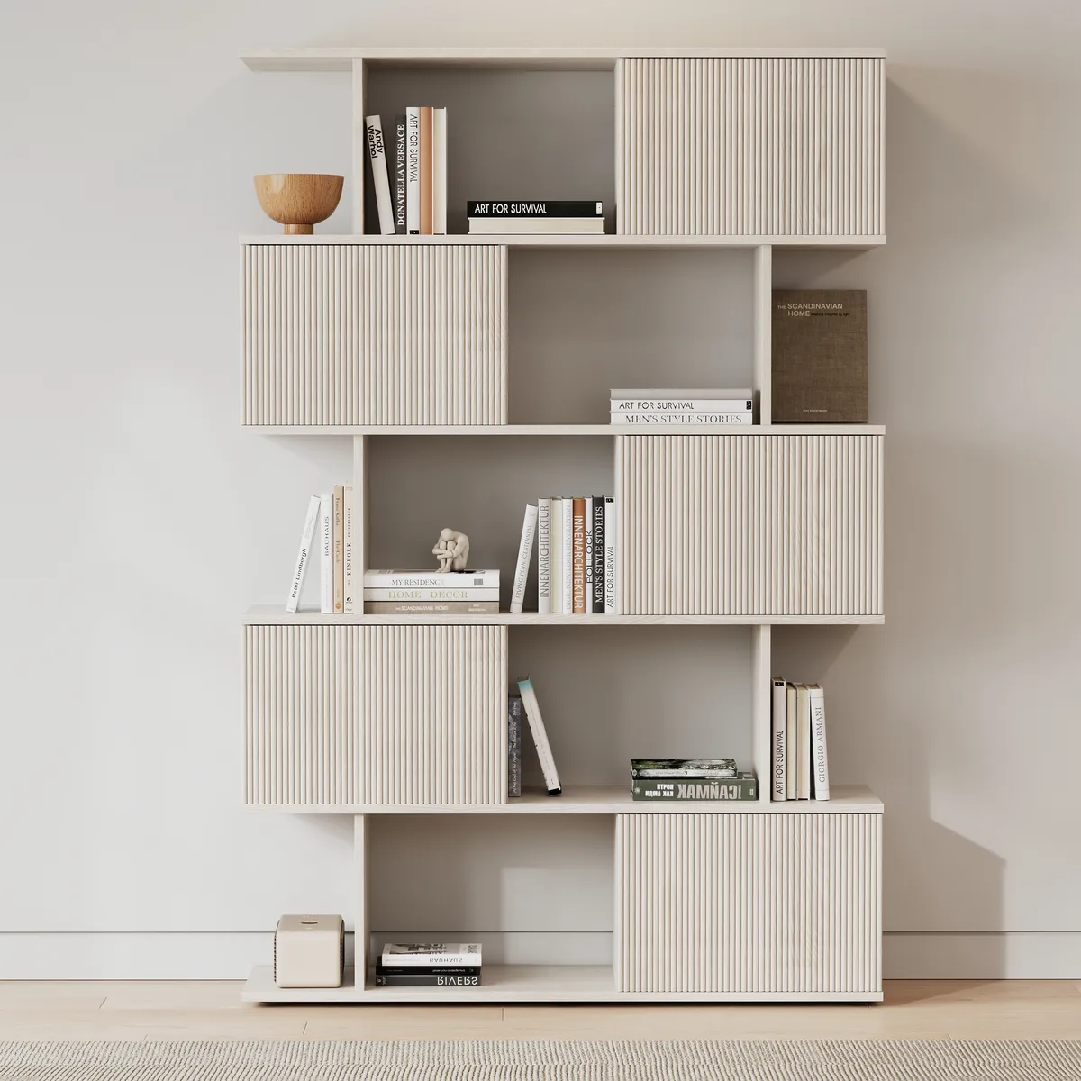 5-Shelf Walnut Bookshelf Etagere Tall Bookcase for Home & Office (72.8" High) — image 12