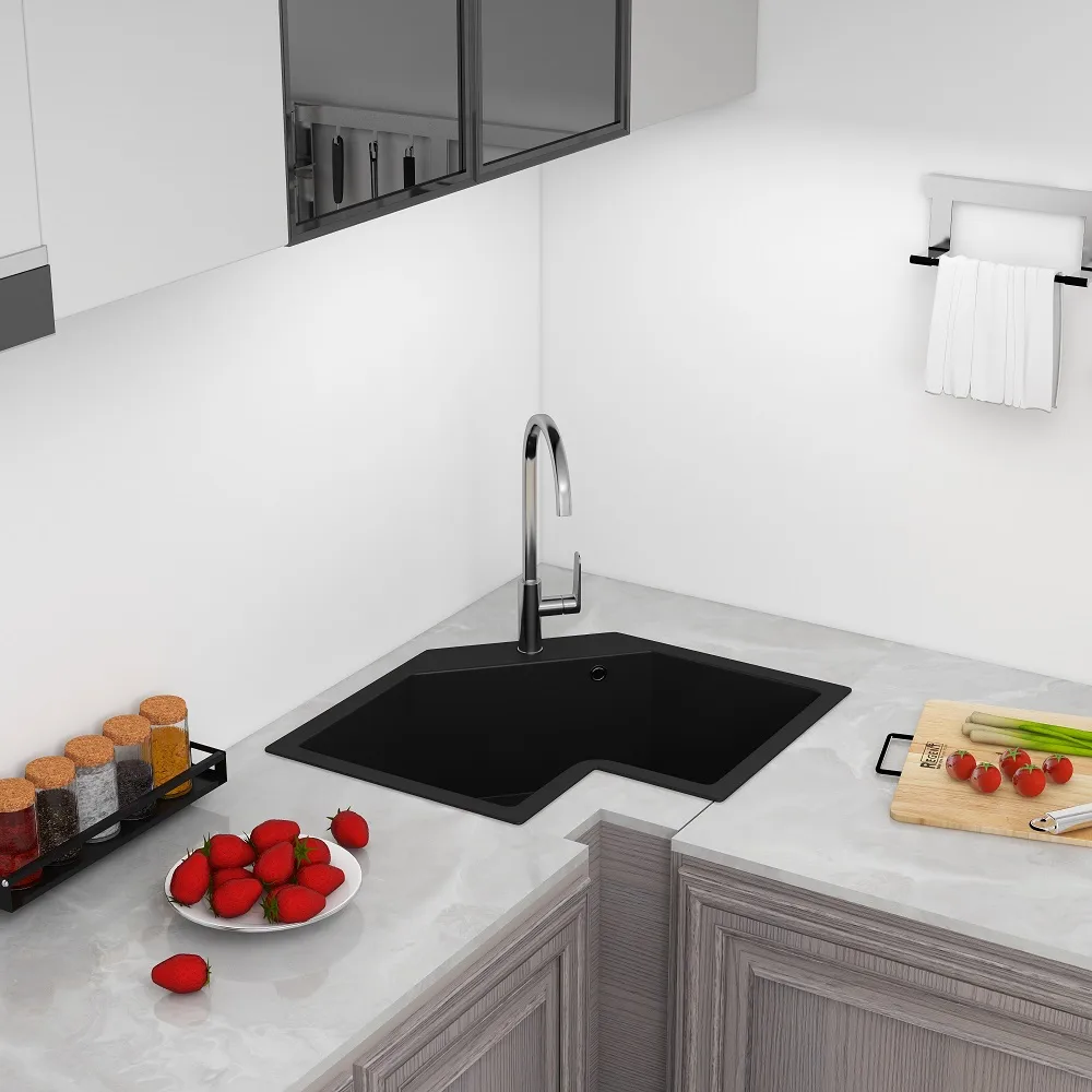 Drop In Corner Irregular Kitchen Sink White 25" Quartz — image 8