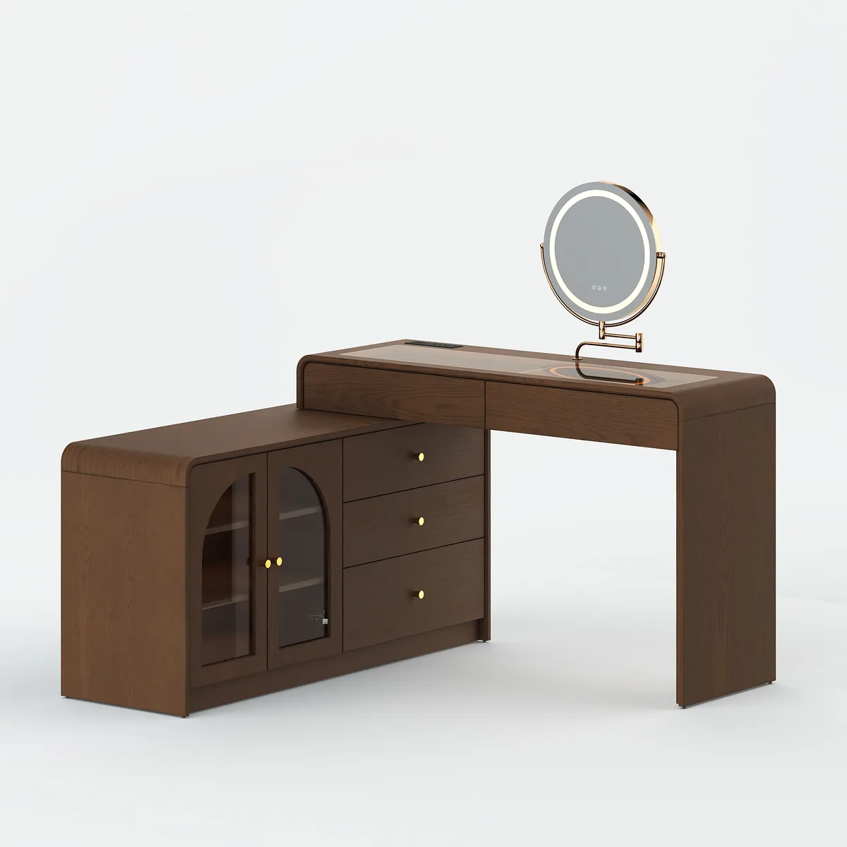 Mid Century Modern Extendable L-Shaped Makeup Vanity Dresser with LED Mirror(49"–91") — image 9