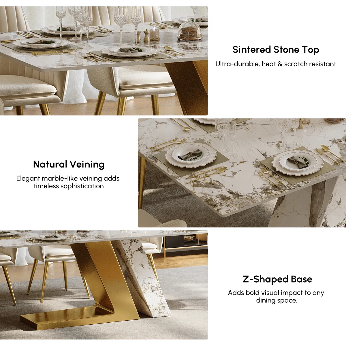78.7-94.5" Modern Extendable Sintered Stone Dining Table Seats 6-10 People — image 18