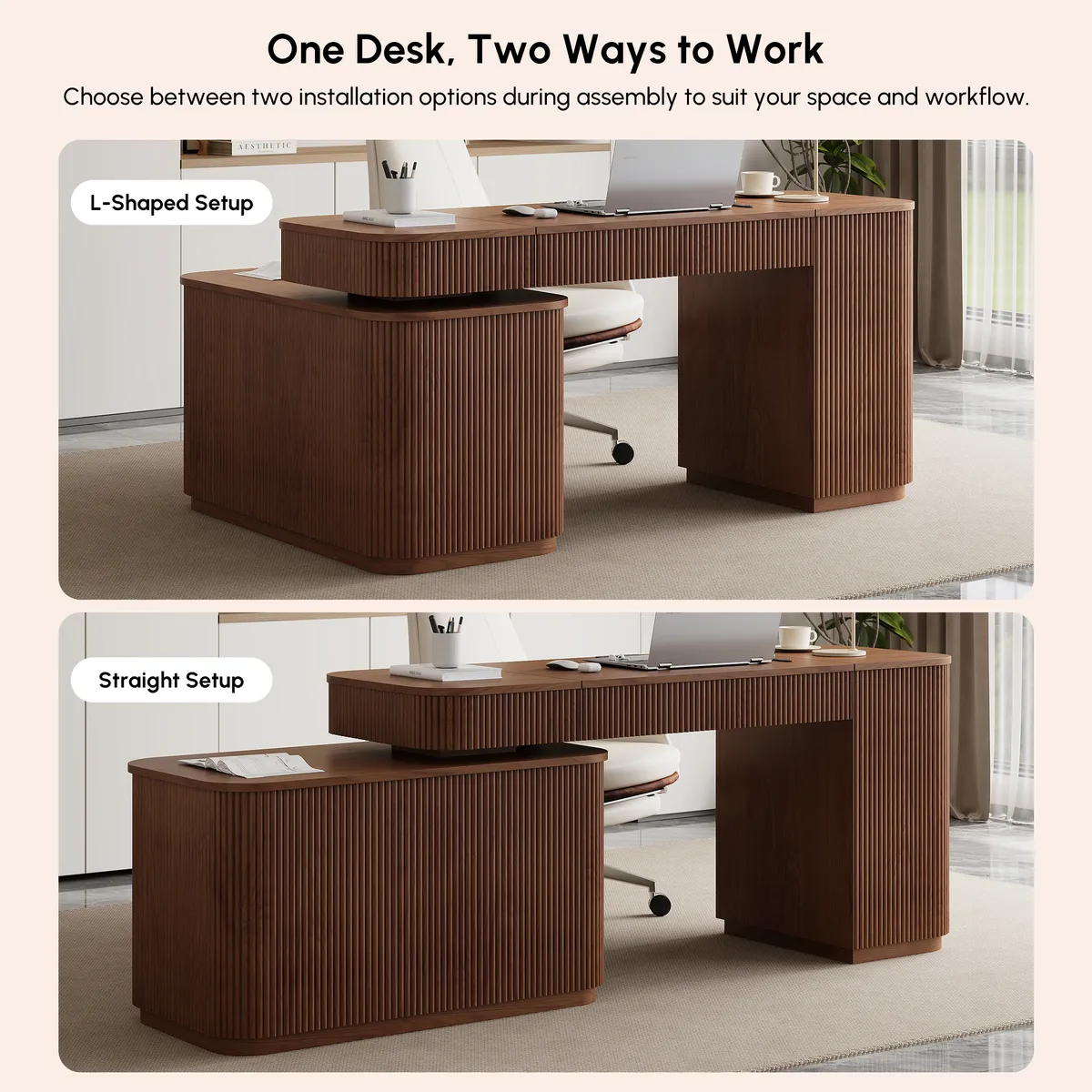 Modern 65" L-Shape Natural Executive Desk with Right-Side Cabinet — image 25