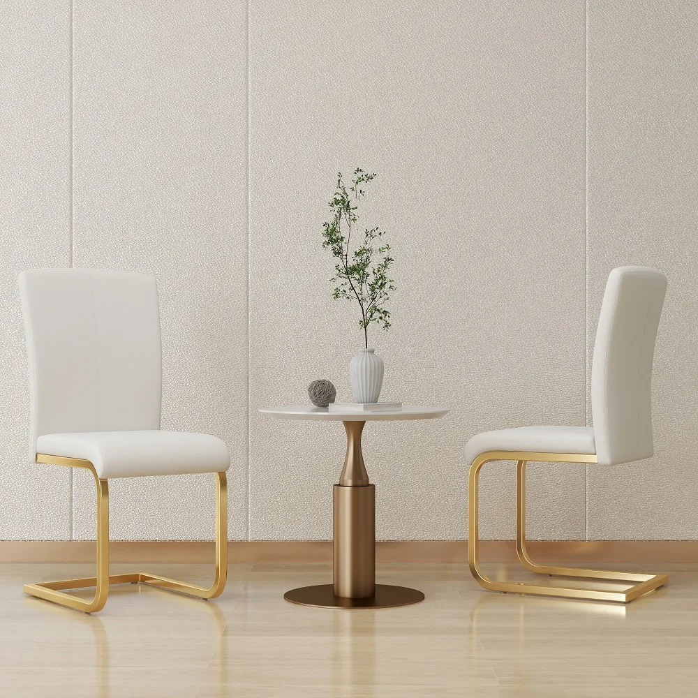 Modern Minimalist Dining Chairs PU Leather Upholstered White Dining Room Chairs — image 4