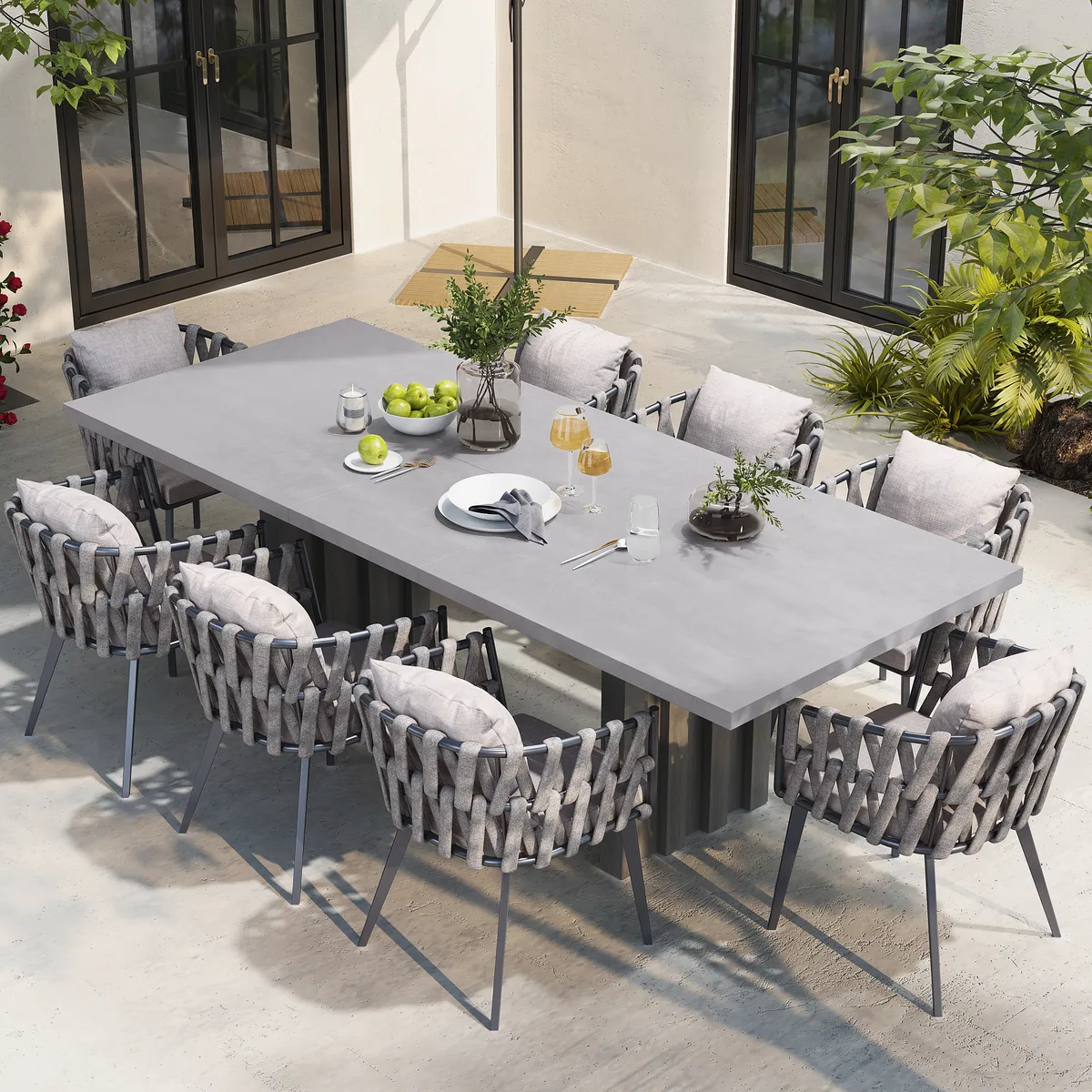 11 Pieces Gray Aluminum Outdoor Patio Dining Set with Extendable Table and Woven Armchai — image 19