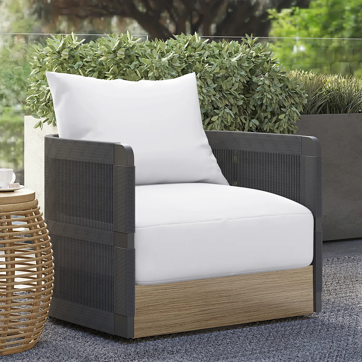 Costra Outdoor Aluminum & Rope Weave Swivel Lounge Chair — image 9