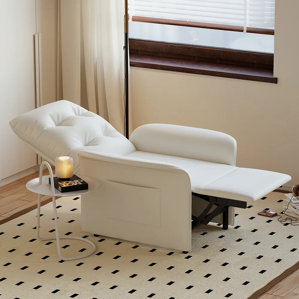 Modern White Leather Power Recliner High Back Sleeper Chair with Side Pocket — image 3