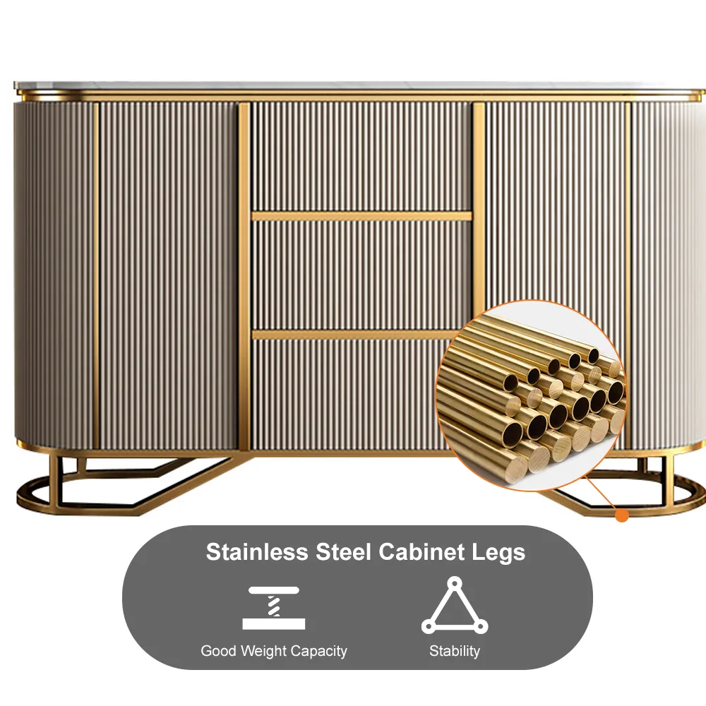 Modern Buffet Faux Marble Top Modern Sideboard with Stainless Steel Base — image 8