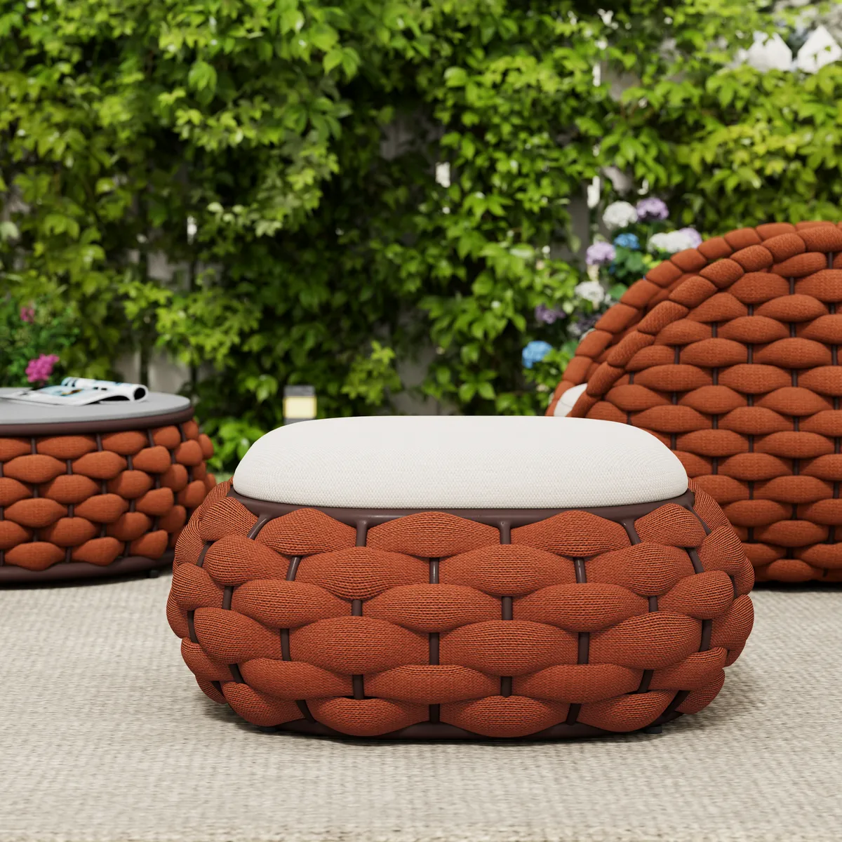Cocaro Outdoor Storage Ottoman with Woven Rope in Light — image 24