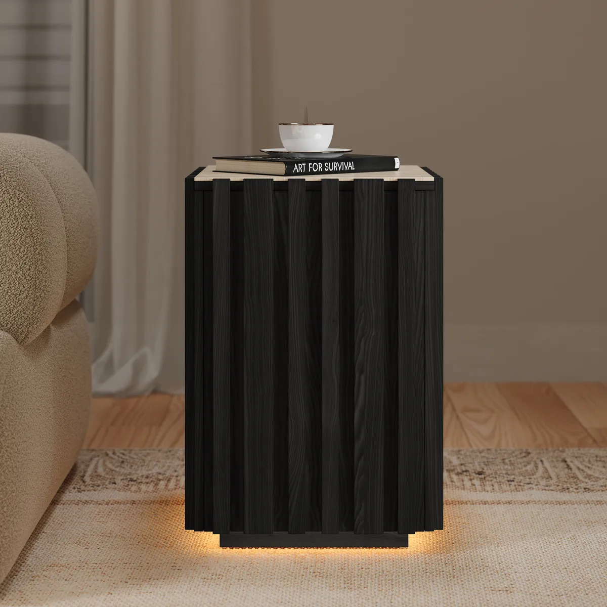 Aura Ash Wood Fluted Side Table with Sintered Stone Top — image 3