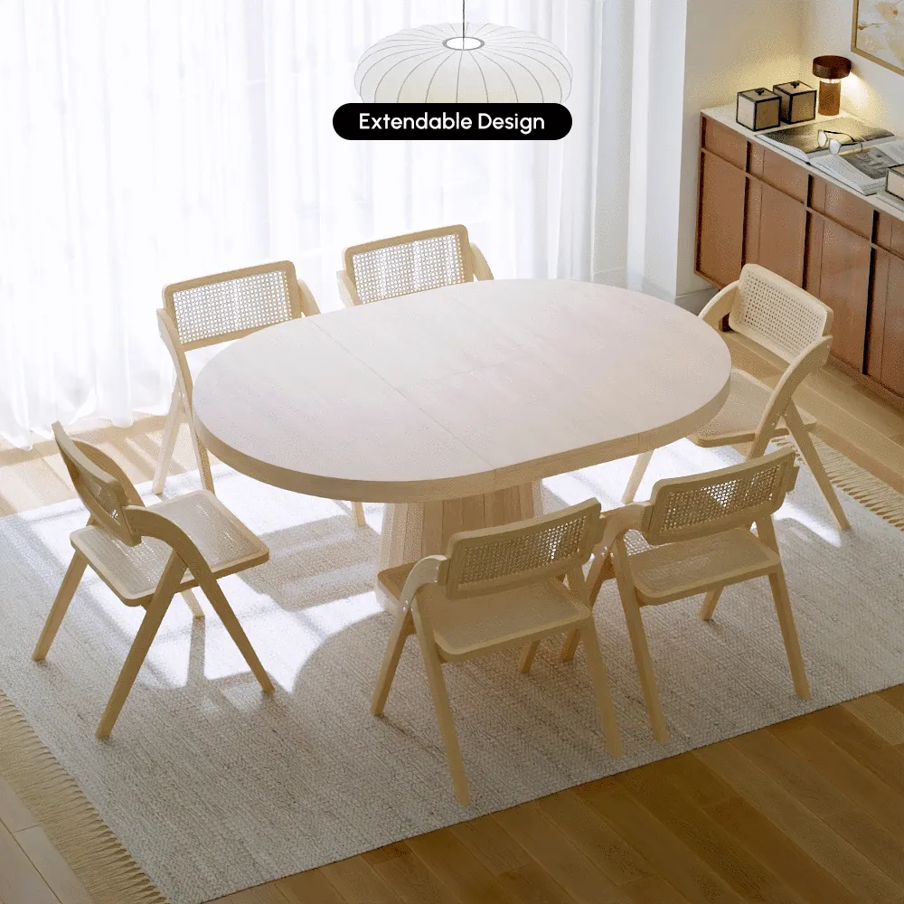 Japandi 39"-55" Extendable Dining Table for 6 White Oval&Round Table Pedestal — image 15