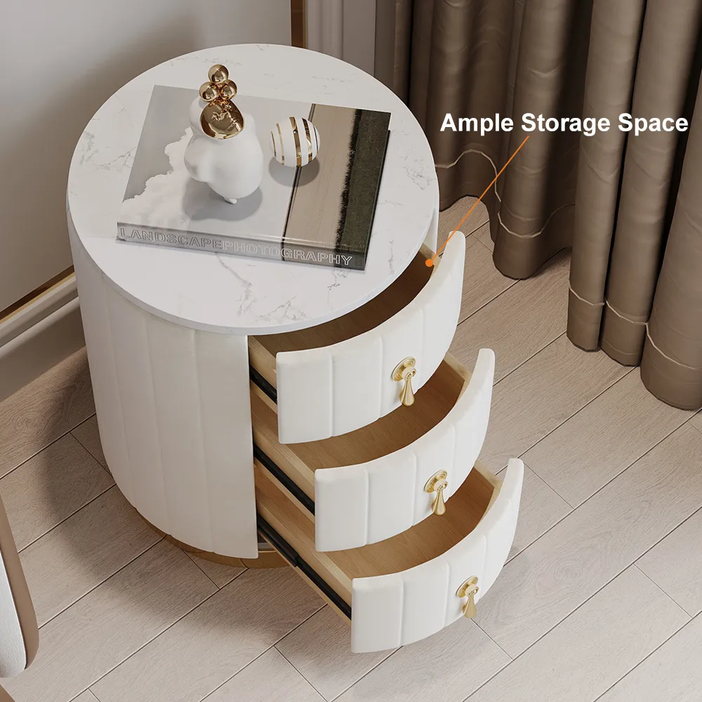 Modern Nightstand Gray Round Nightstand with 3 Drawers Nightstand with Storage — image 25