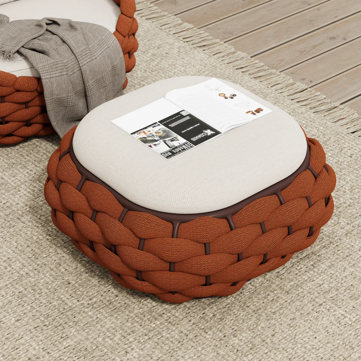 Cocaro Outdoor Storage Ottoman with Woven Rope in Light — image 21