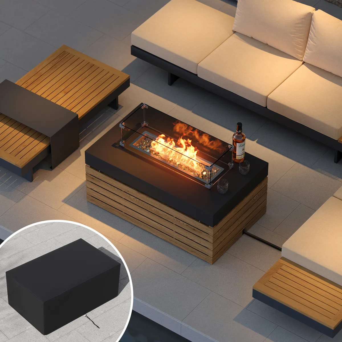 Tevara 39" Propane Gas Fire Pit Table with Glass Propane Gas Tank Cover Table — image 22