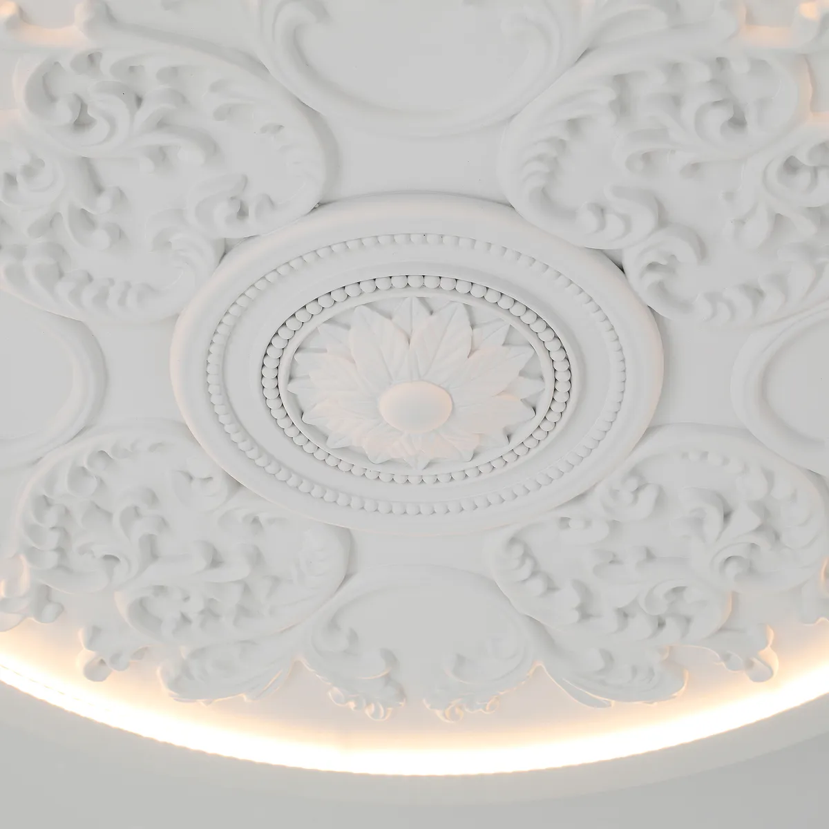French Elegant White Resin 3D Carved LED Dimmable Flush Mount Ceiling Light — image 29