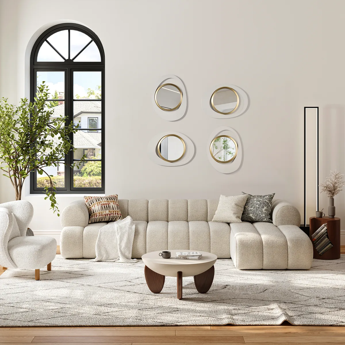 Modern 4-Piece 23.6" Large White & Gold Abstract Geometry Wall Mirror Decor Living Room — image 3