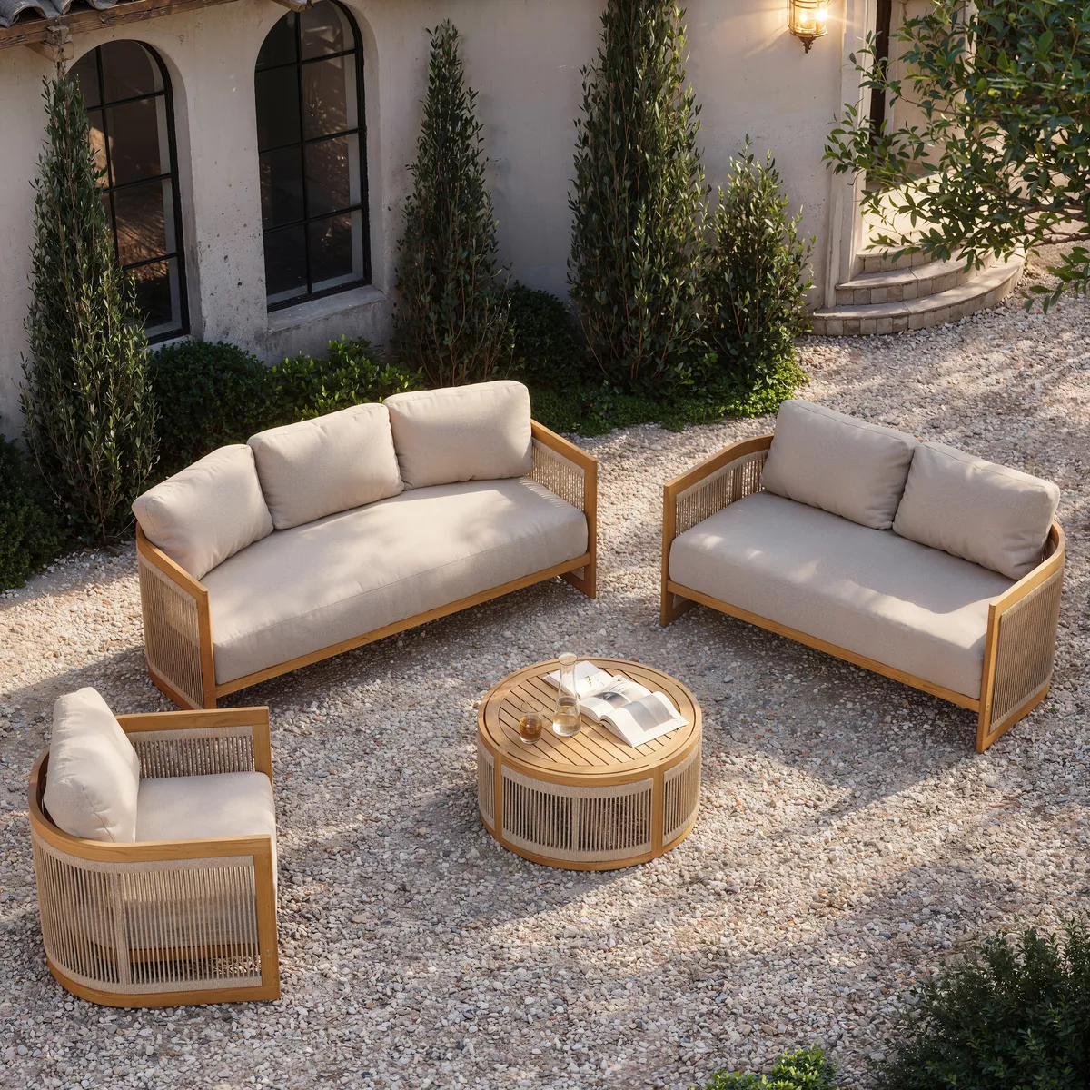 4-Piece Outdoor Teak & Rope Weave Sofa Set with Coffee Table — image 14
