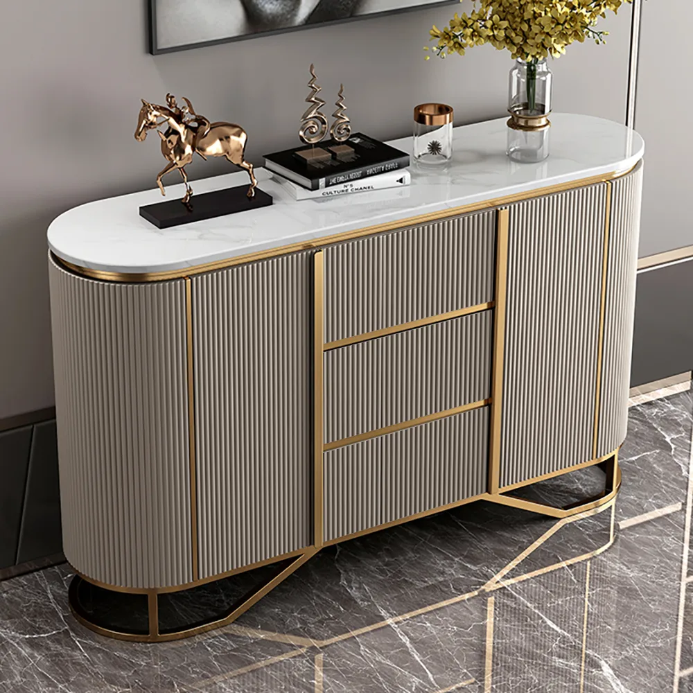 Modern Buffet Faux Marble Top Modern Sideboard with Stainless Steel Base — image 2