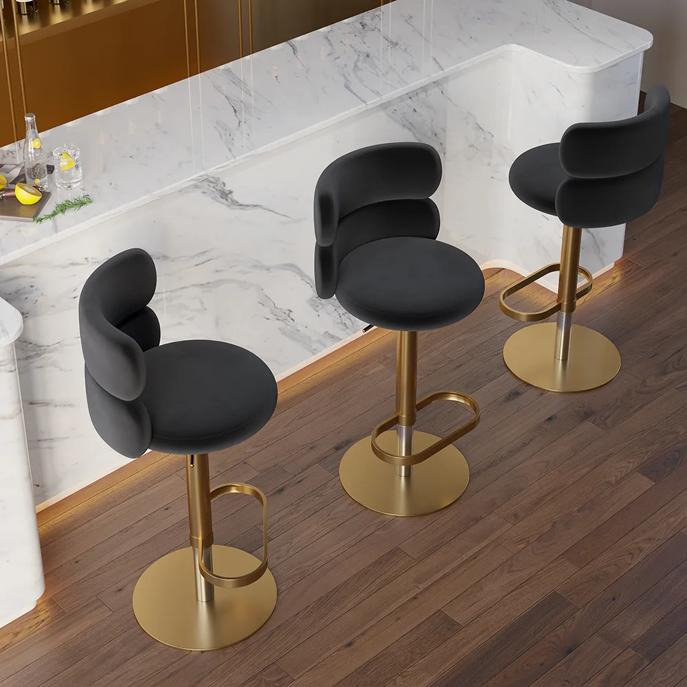 Modern Bar Stool Velvet Adjustable Height Swivel Black with Full Back Counter Stool — image 14